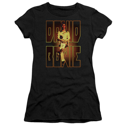 David Bowie Perched Junior Sheer Cap Sleeve Womens T Shirt Black