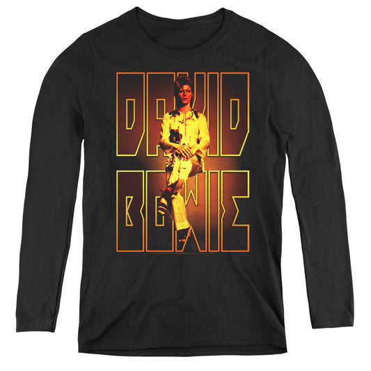 David Bowie Perched Womens Long Sleeve Shirt Black