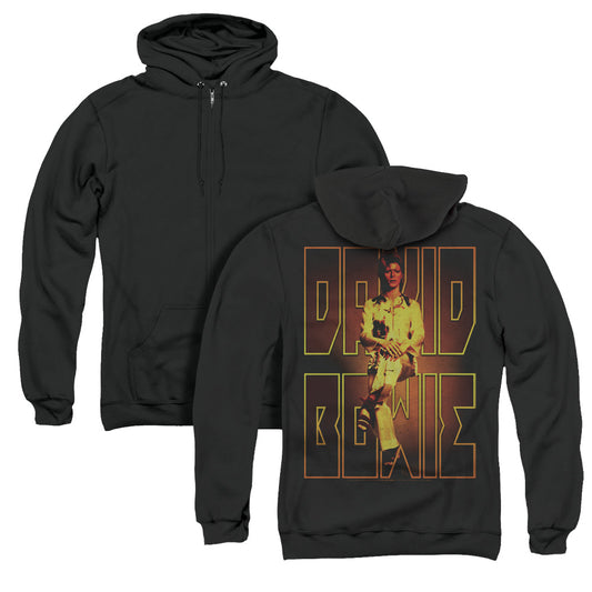 David Bowie Perched Back Print Zipper Mens Hoodie Black