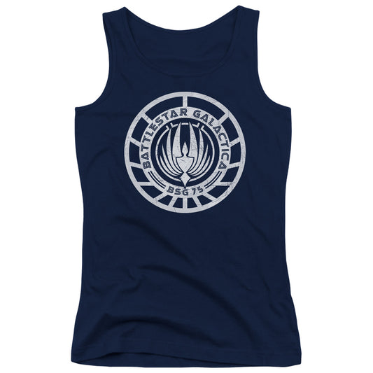 Battlestar Galactica Scratched Battlestar Galactica Logo Womens Tank Top Shirt Navy Blue