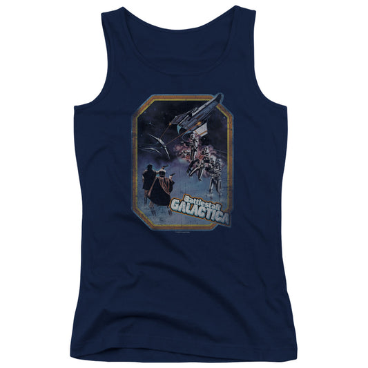 Battlestar Galactica Poster Iron On Womens Tank Top Shirt Navy Blue