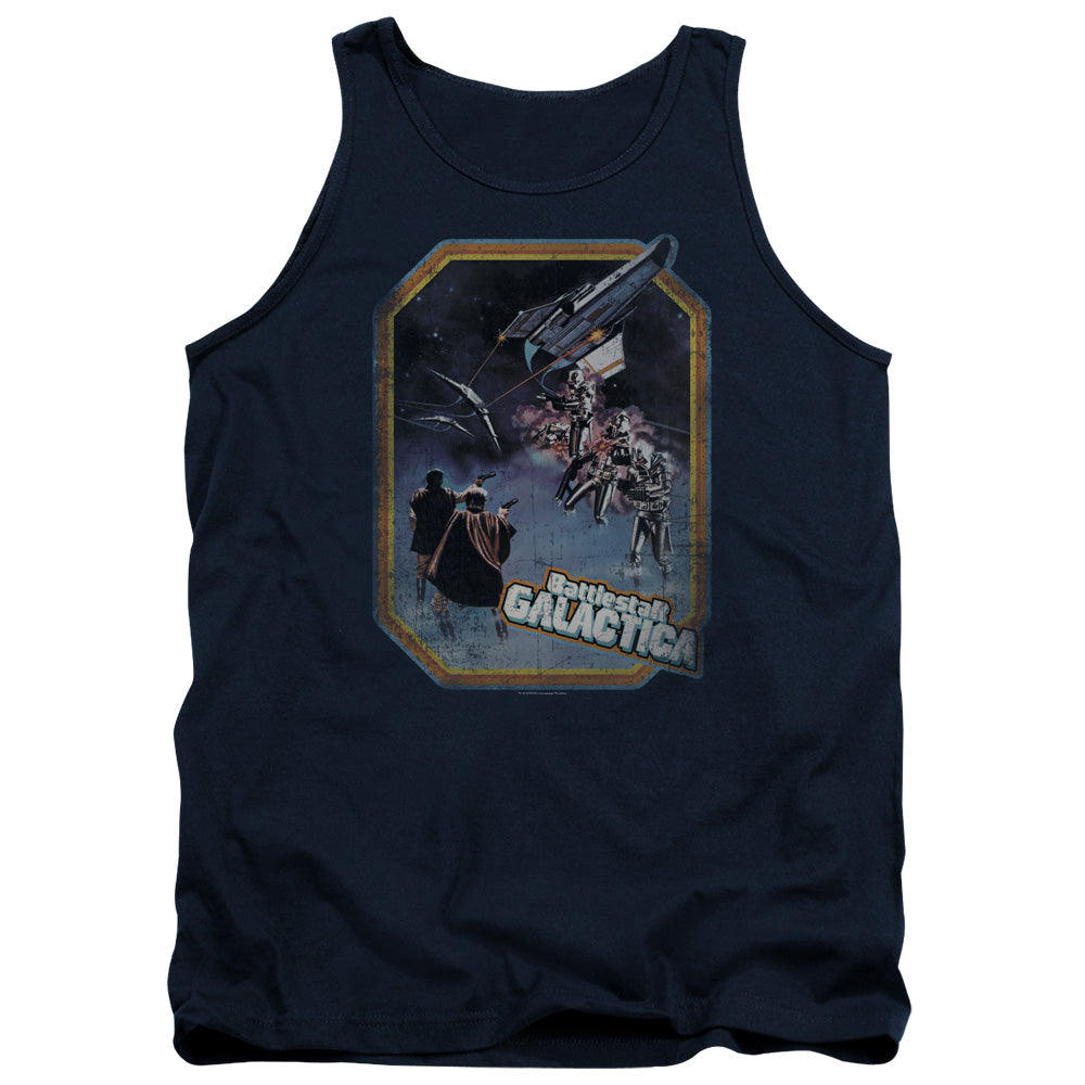 Battlestar Galactica Poster Iron On Mens Tank Top Shirt Navy Blue