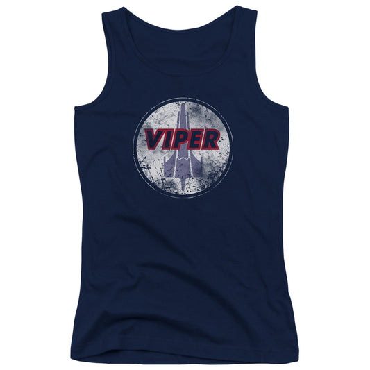 Battlestar Galactica War Torn Viper Logo Womens Tank Top Shirt Navy Blue