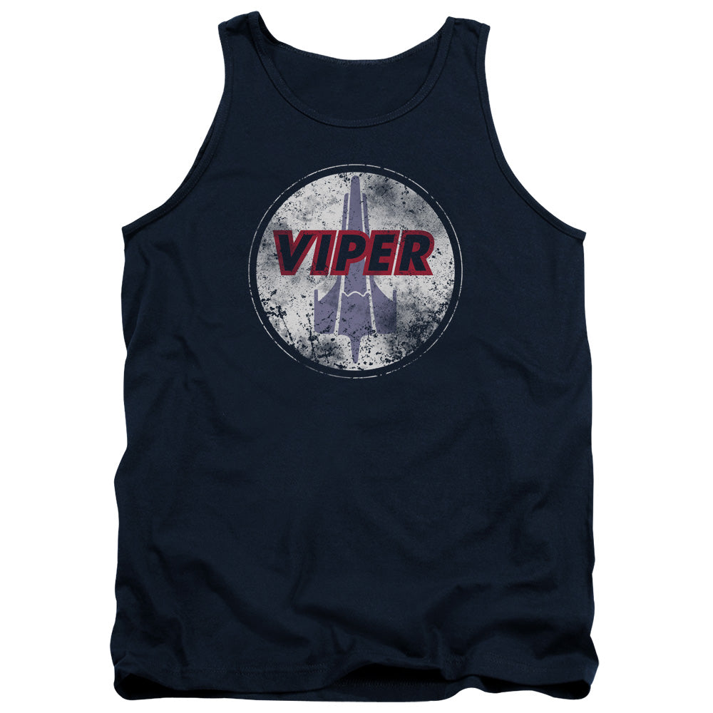 Battlestar Galactica War Torn Viper Logo Mens Tank Top Shirt Navy Blue Officially Licensed