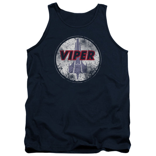 Battlestar Galactica War Torn Viper Logo Mens Tank Top Shirt Navy Blue