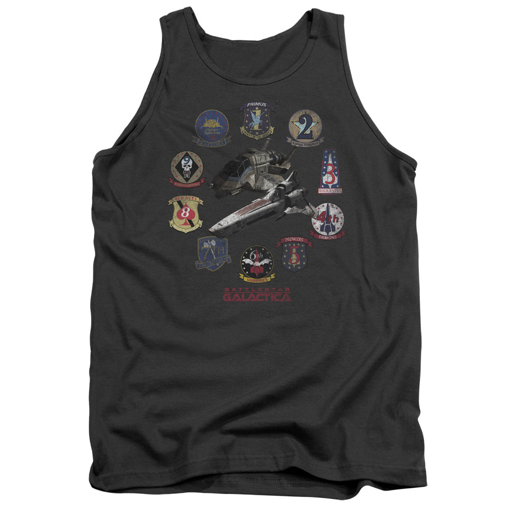 Battlestar Galactica Badges Mens Tank Top Shirt Charcoal