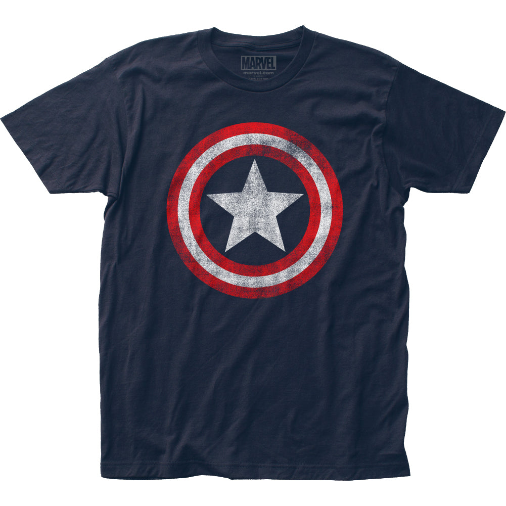 Captain America Distressed Shield Mens T Shirt Navy Blue