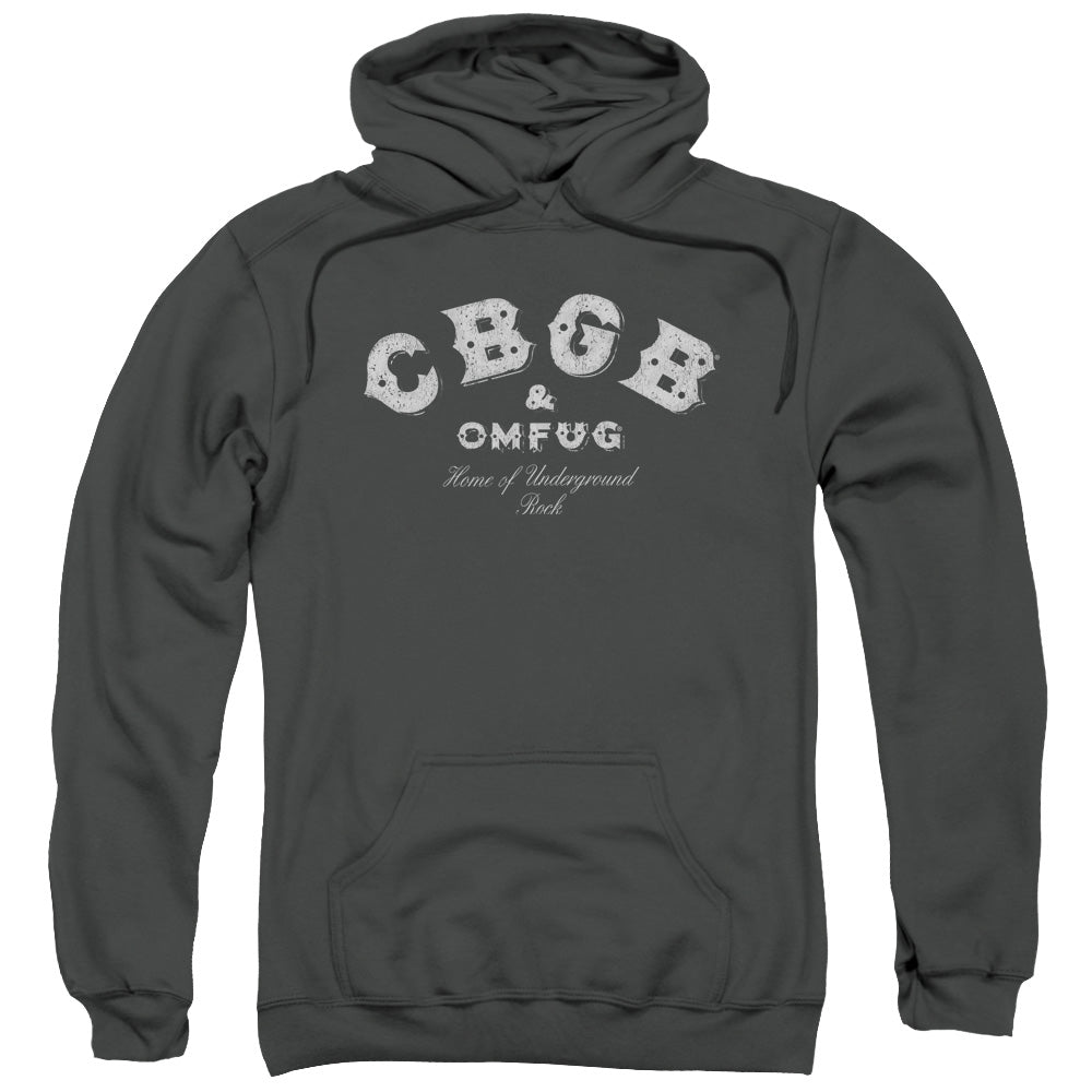 CBGB Tattered Logo Mens Hoodie Charcoal