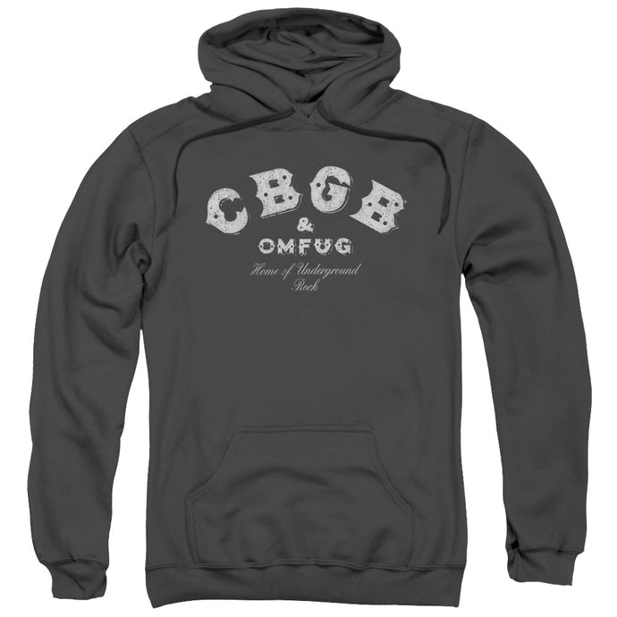 CBGB Tattered Logo Mens Hoodie Charcoal