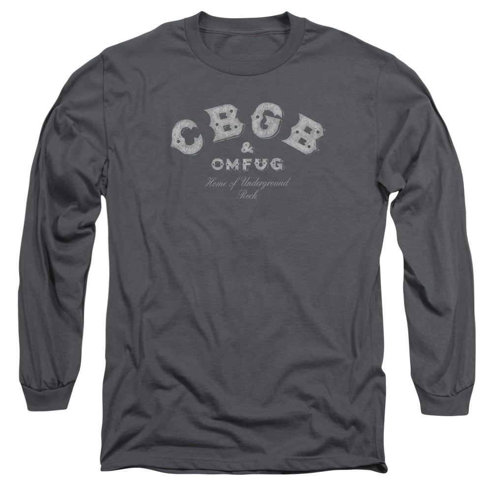 CBGB Tattered Logo Mens Long Sleeve Shirt Charcoal