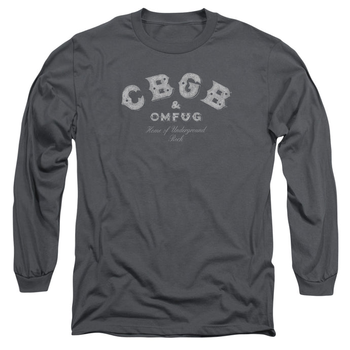 CBGB Tattered Logo Mens Long Sleeve Shirt Charcoal