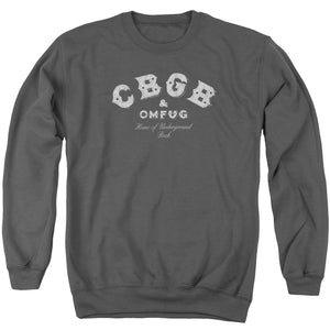 CBGB Tattered Logo Mens Crewneck Sweatshirt Charcoal
