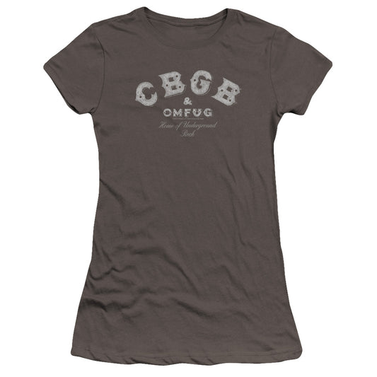 CBGB Tattered Logo Junior Sheer Cap Sleeve Premium Bella Canvas Womens T Shirt Charcoal