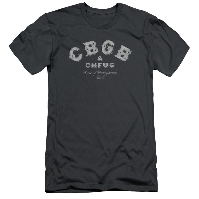 CBGB Tattered Logo Slim Fit Mens T Shirt Charcoal