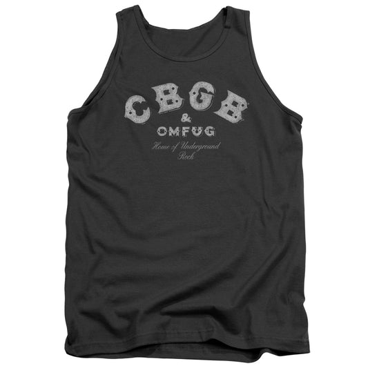 CBGB Tattered Logo Mens Tank Top Shirt Charcoal