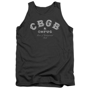 CBGB Tattered Logo Mens Tank Top Shirt Charcoal