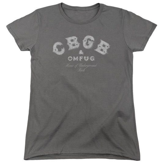 CBGB Tattered Logo Womens T Shirt Charcoal