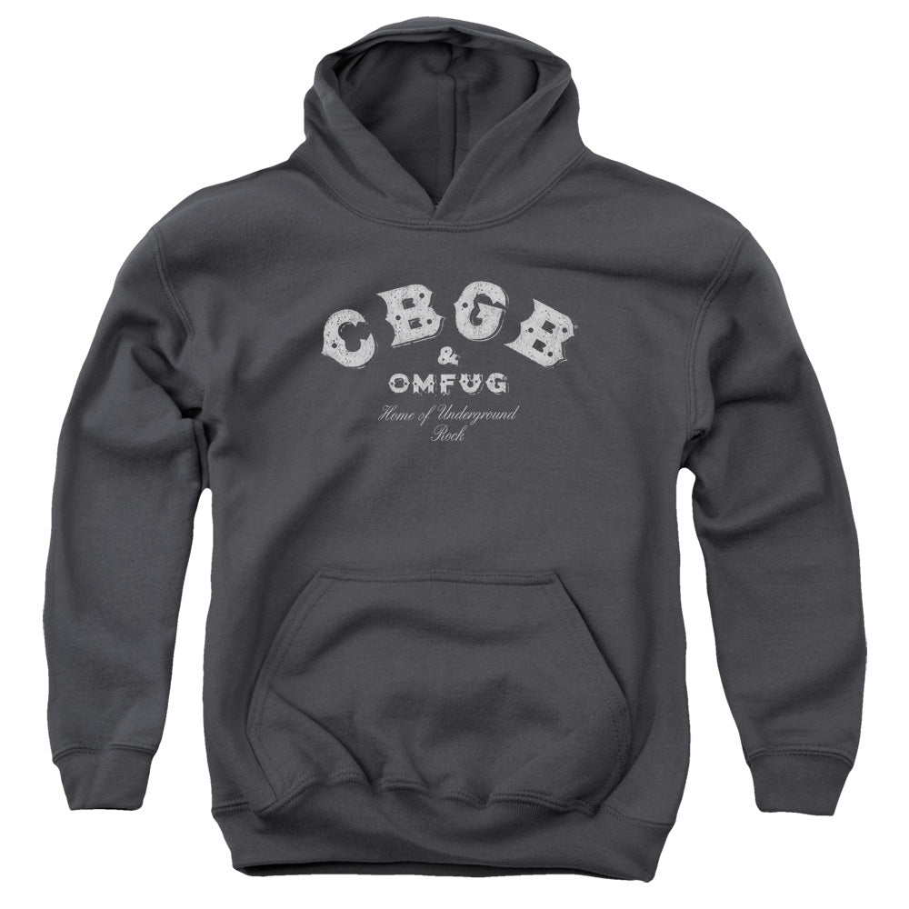 CBGB Tattered Logo Kids Youth Hoodie Charcoal