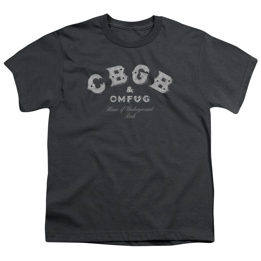 CBGB Tattered Logo Kids Youth T Shirt Charcoal