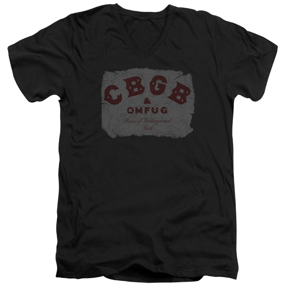 CBGB Crumbled Logo Mens Slim Fit V-Neck T Shirt Black