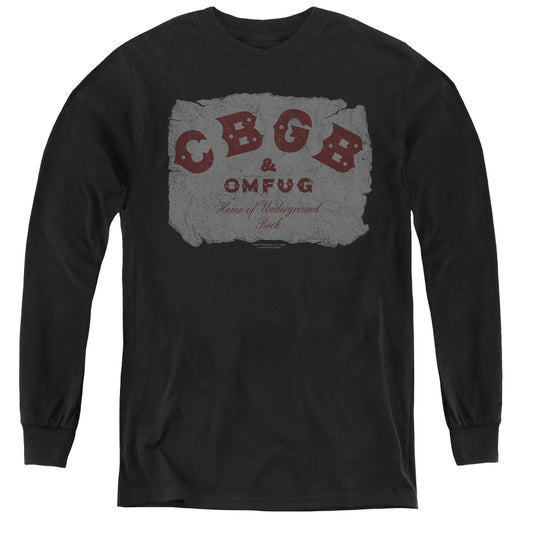 CBGB Crumbled Logo Long Sleeve Kids Youth T Shirt Black