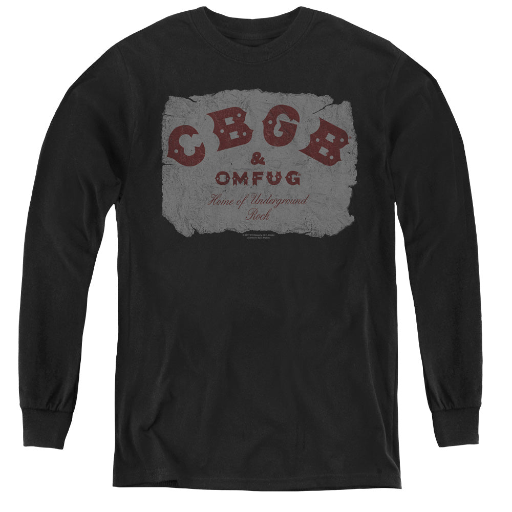 CBGB Crumbled Logo Long Sleeve Kids Youth T Shirt Black