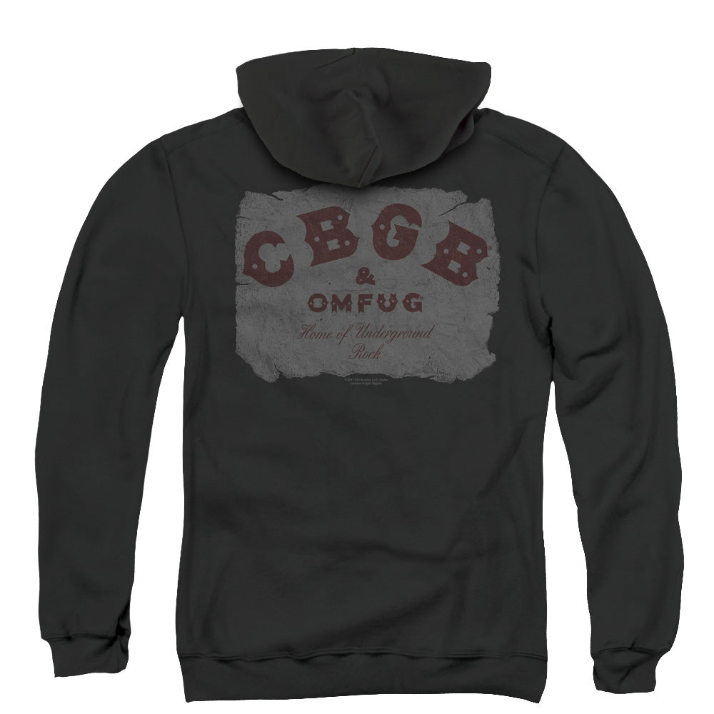 CBGB Crumbled Logo Back Print Zipper Mens Hoodie Black