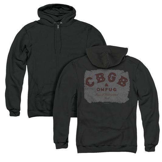 CBGB Crumbled Logo Back Print Zipper Mens Hoodie Black