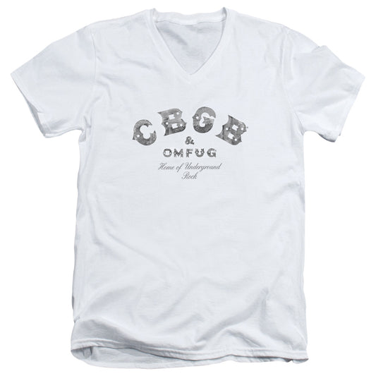 CBGB Club Logo Mens Slim Fit V-Neck T Shirt White