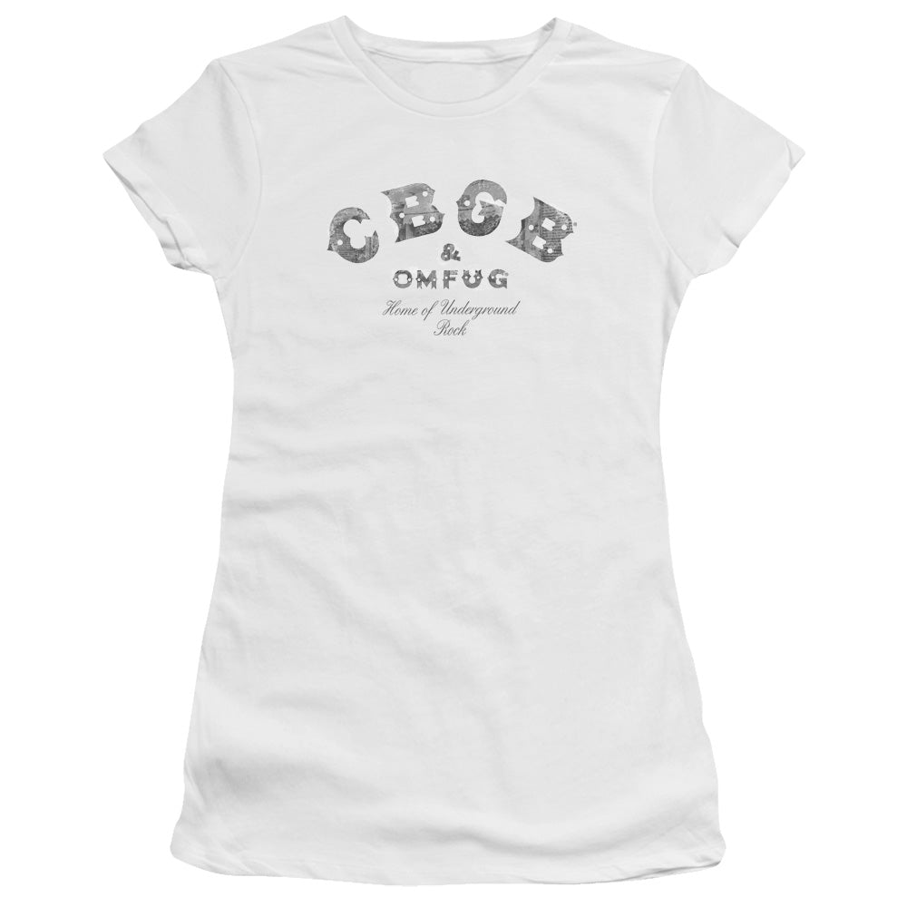 CBGB Club Logo Junior Sheer Cap Sleeve Womens T Shirt White