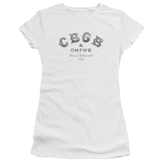 CBGB Club Logo Junior Sheer Cap Sleeve Womens T Shirt White