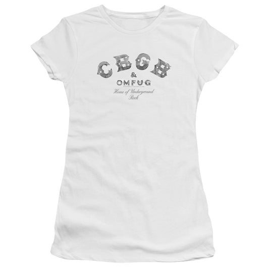 CBGB Club Logo Junior Sheer Cap Sleeve Premium Bella Canvas Womens T Shirt White