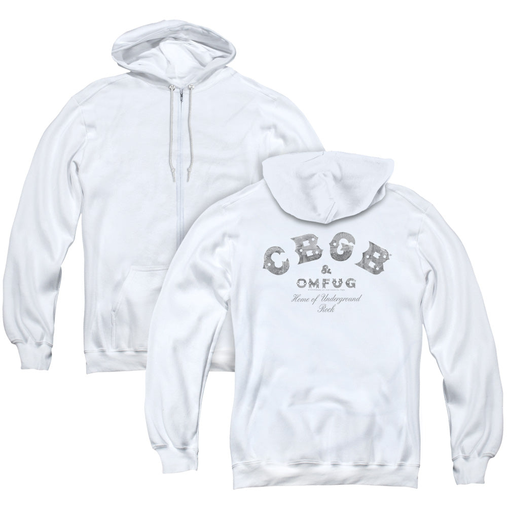 CBGB Club Logo Back Print Zipper Mens Hoodie White