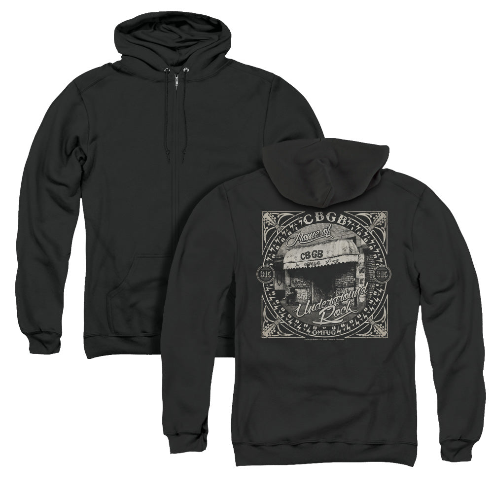 CBGB Front Door Back Print Zipper Mens Hoodie Black