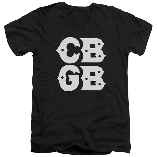 CBGB Stacked Logo Mens Slim Fit V-Neck T Shirt Black