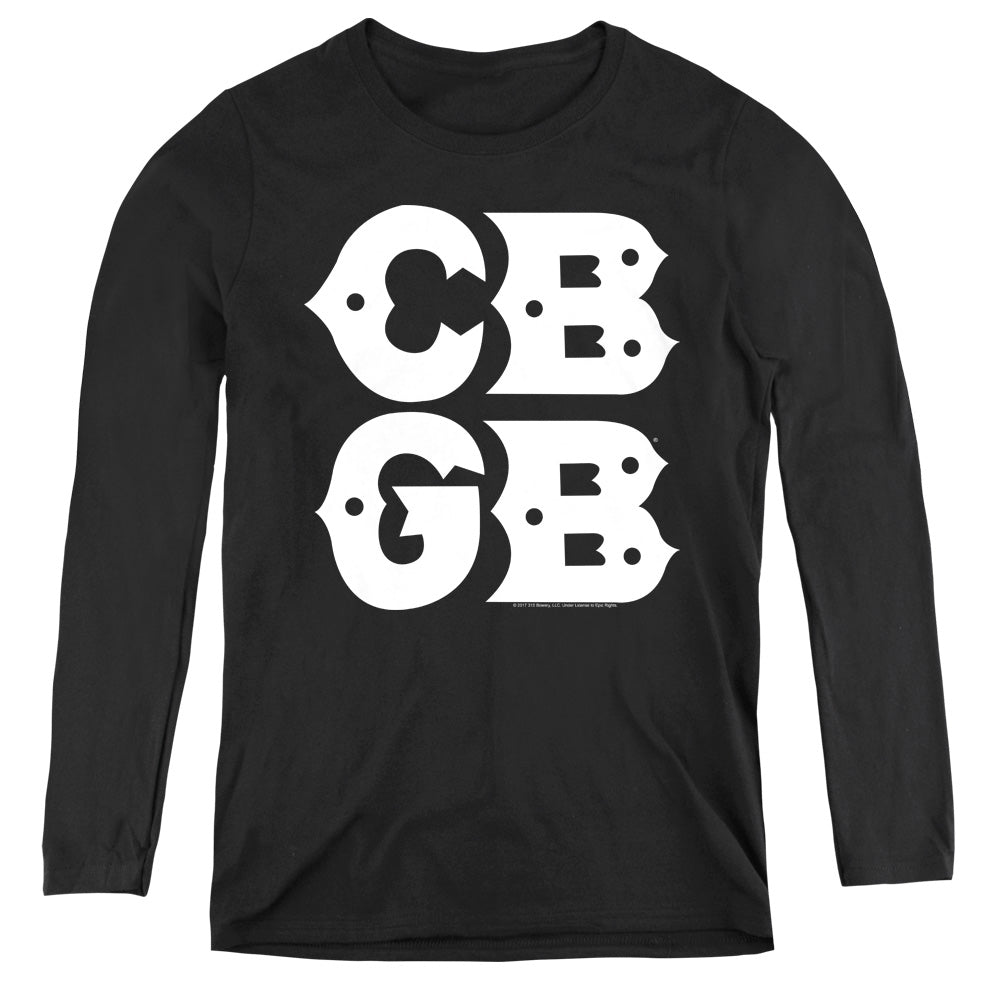 CBGB Stacked Logo Womens Long Sleeve Shirt Black