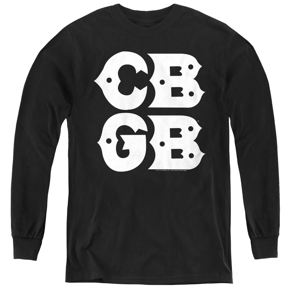 CBGB Stacked Logo Long Sleeve Kids Youth T Shirt Black