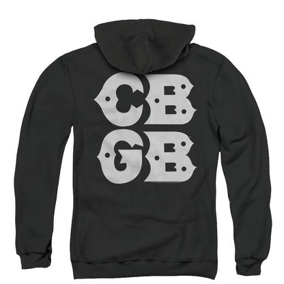 CBGB Stacked Logo Back Print Zipper Mens Hoodie Black