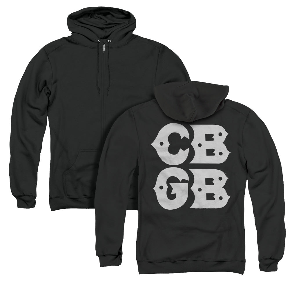 CBGB Stacked Logo Back Print Zipper Mens Hoodie Black