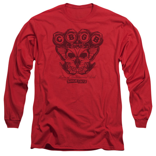 CBGB Moth Skull Mens Long Sleeve Shirt Red