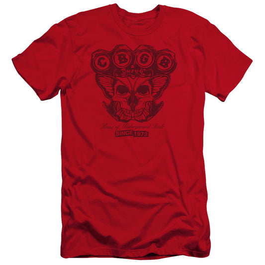 CBGB Moth Skull Premium Bella Canvas Slim Fit Mens T Shirt Red