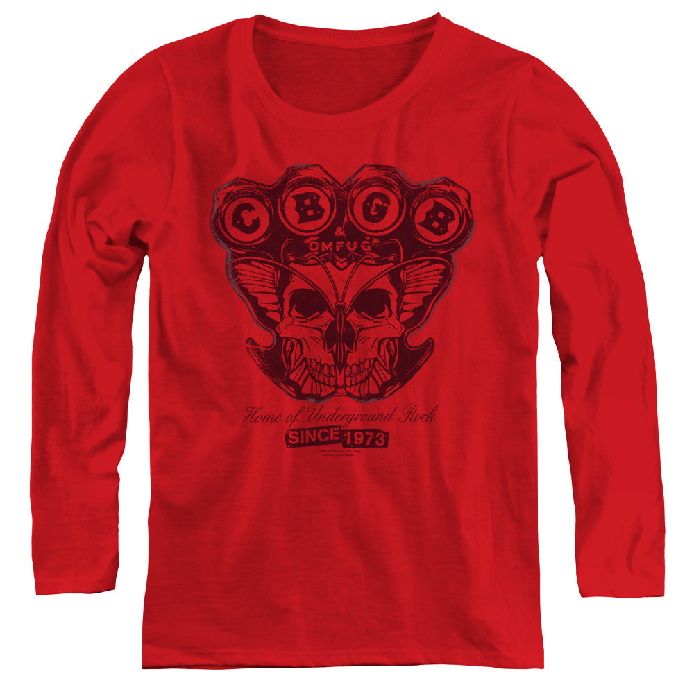 CBGB Moth Skull Womens Long Sleeve Shirt Red