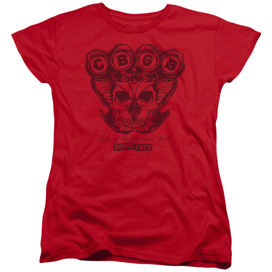 CBGB Moth Skull Womens T Shirt Red