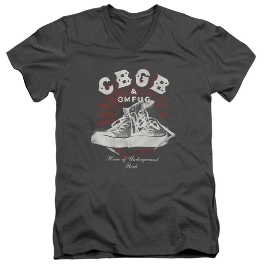 CBGB High Tops Mens Slim Fit V-Neck T Shirt Charcoal