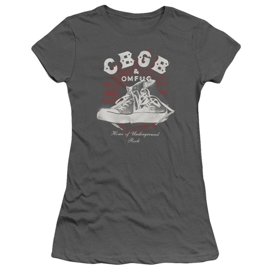 CBGB High Tops Junior Sheer Cap Sleeve Womens T Shirt Charcoal