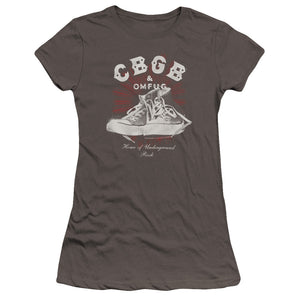 CBGB High Tops Junior Sheer Cap Sleeve Premium Bella Canvas Womens T Shirt Charcoal