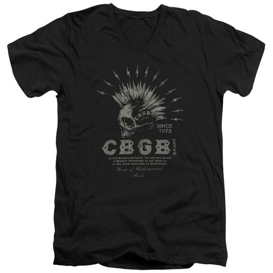 CBGB Electric Skull Mens Slim Fit V-Neck T Shirt Black