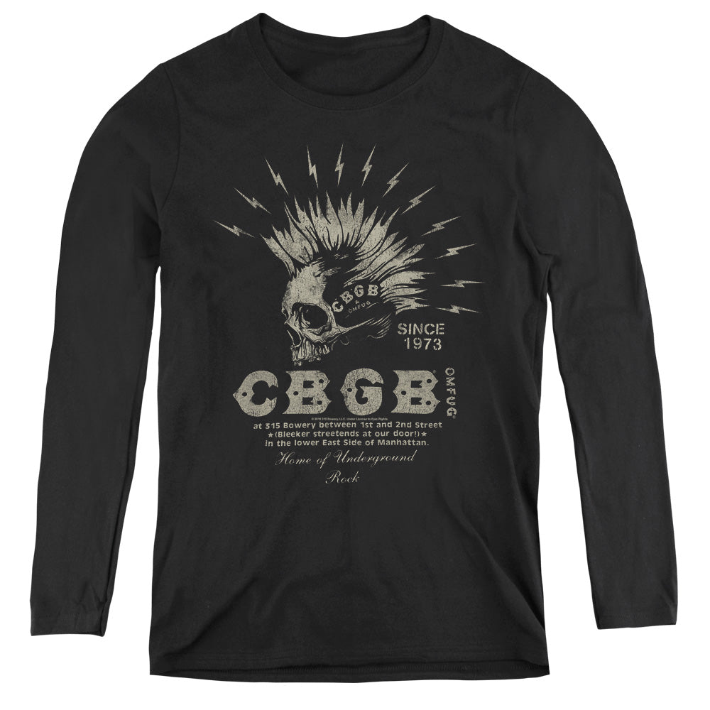 CBGB Electric Skull Womens Long Sleeve Shirt Black