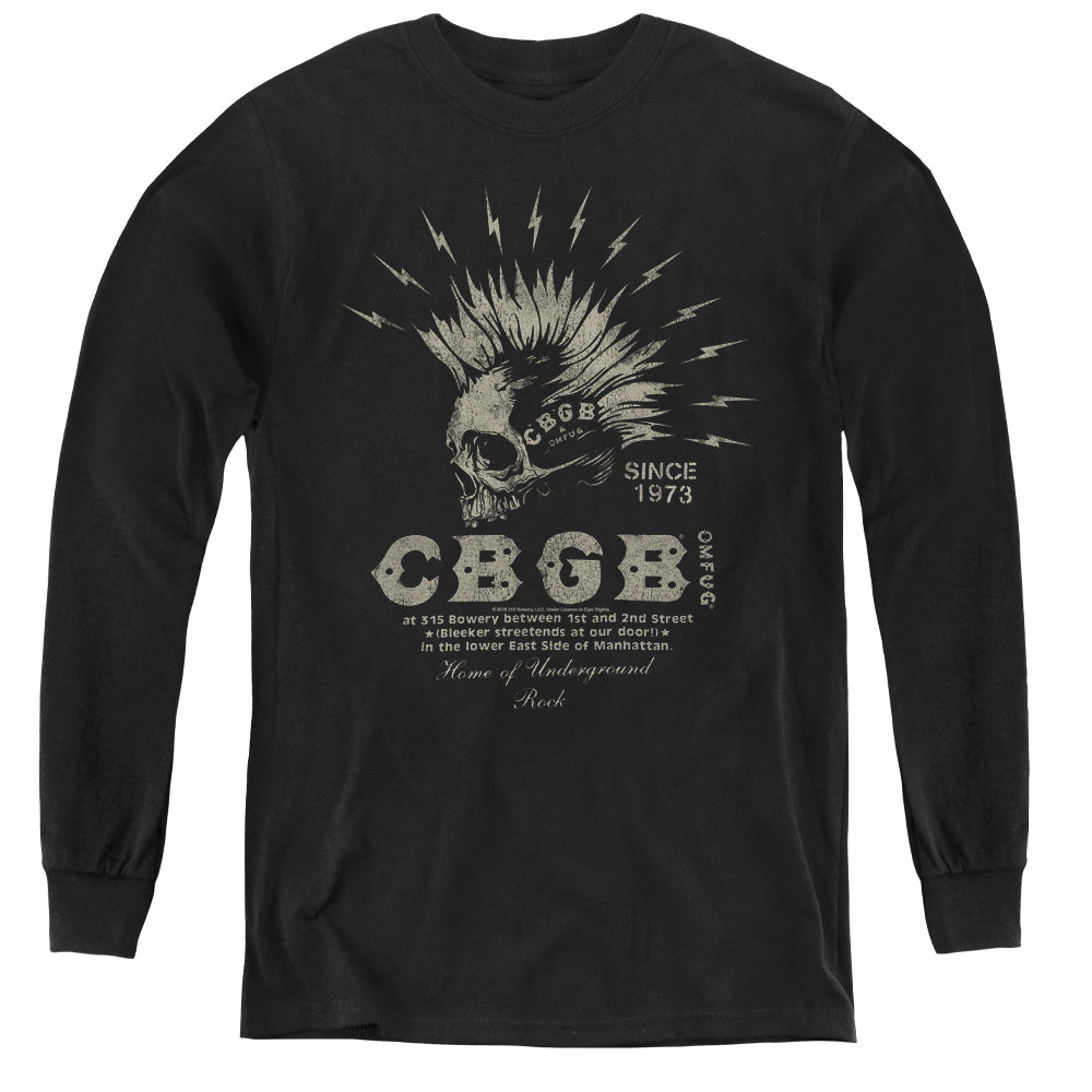 CBGB Electric Skull Long Sleeve Kids Youth T Shirt Black