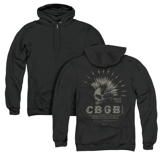 CBGB Electric Skull Back Print Zipper Mens Hoodie Black